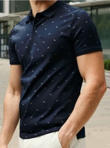 Koszulka polo z nadrukiem all over - granatowy