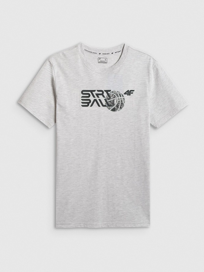 4F T-shirt regular z nadrukiem męski - szary XXL