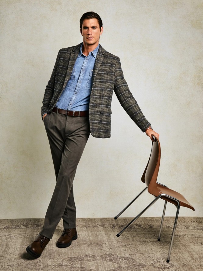 Spodnie męskie z kantem w kratę brązowe Jordini 803