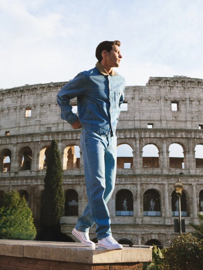 Jeansy męskie z prostą nogawką jasnoniebieskie Toros 171