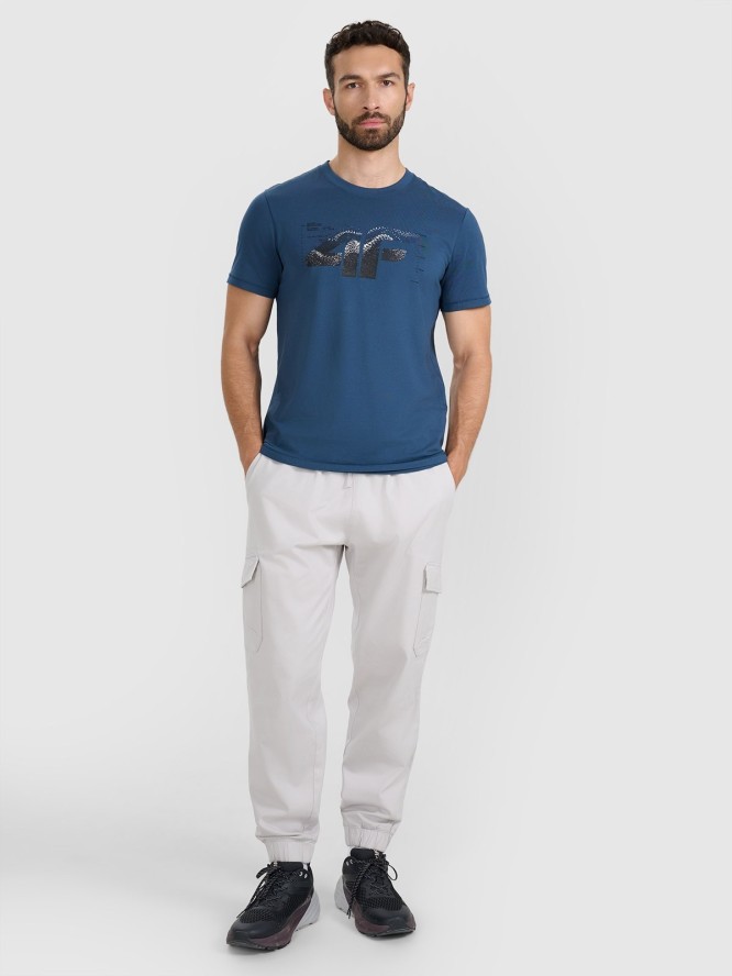 4F T-shirt regular z nadrukiem męski - turkusowy XXL