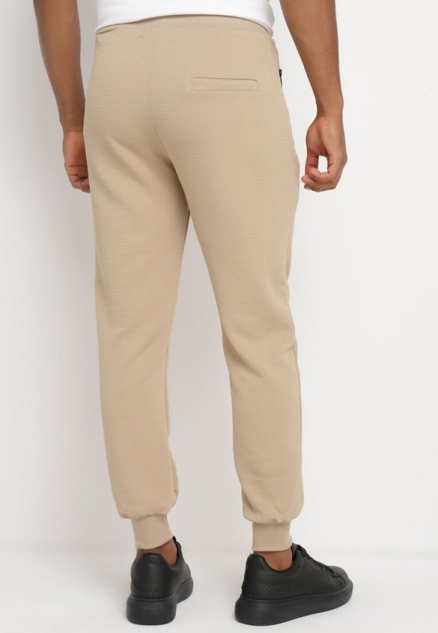 Ciemnobeżowe Spodnie Dresowe z Bawełną z Wysokim Stanem Arliera