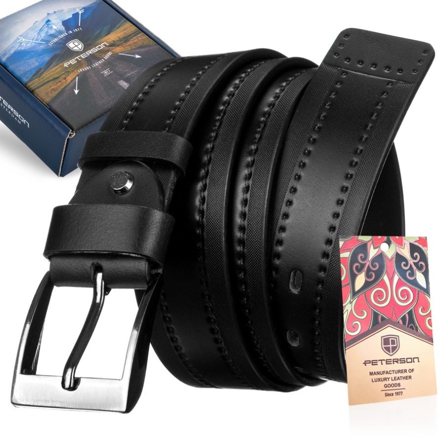 Pasek skórzany Peterson PTN PRS-06-G BL czarny