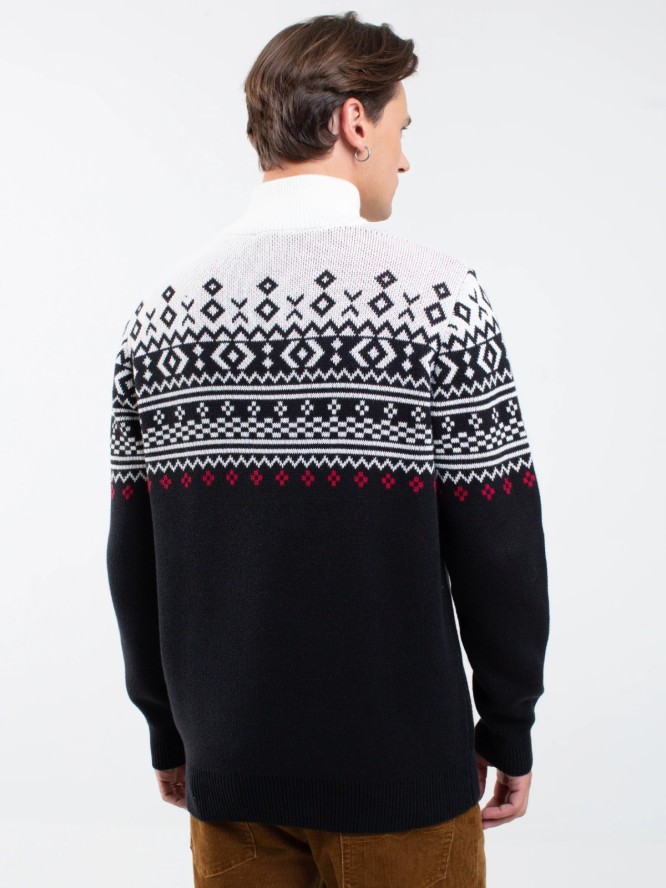 Sweter męski z golfem z motywem norweskim czarny Kristof 906