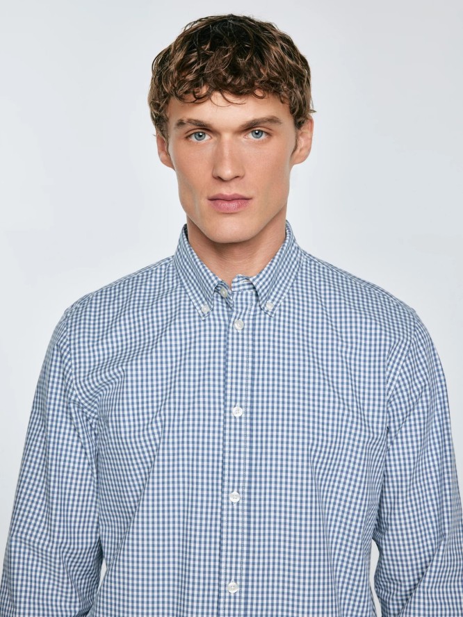 Koszula męska bawełniana w drobną kratę błękitna Gibbsoner 401