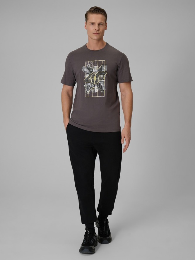4F T-shirt regular z nadrukiem męski - szary S