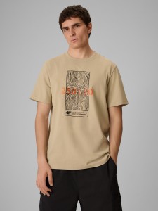 4F T-shirt regular z nadrukiem męski - beżowy L
