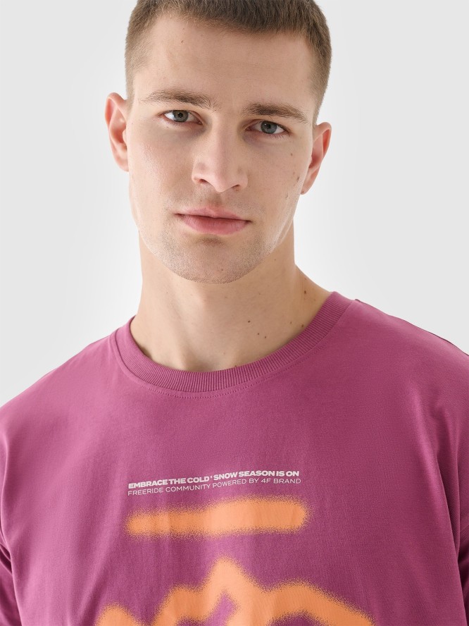 4F T-shirt oversize z nadrukiem męski - czerwony M