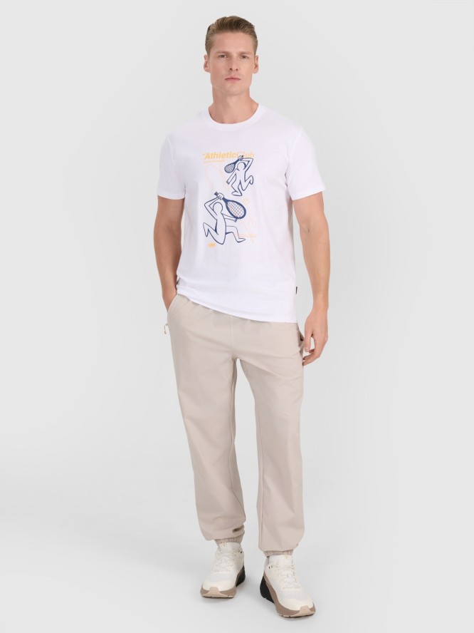 4F T-shirt regular z nadrukiem męski - biały L