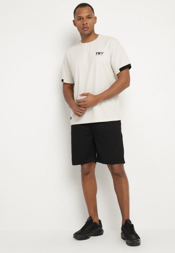 Czarne Szorty Bermudy ze Ściągaczem w Pasie i Kieszeniami Nilina