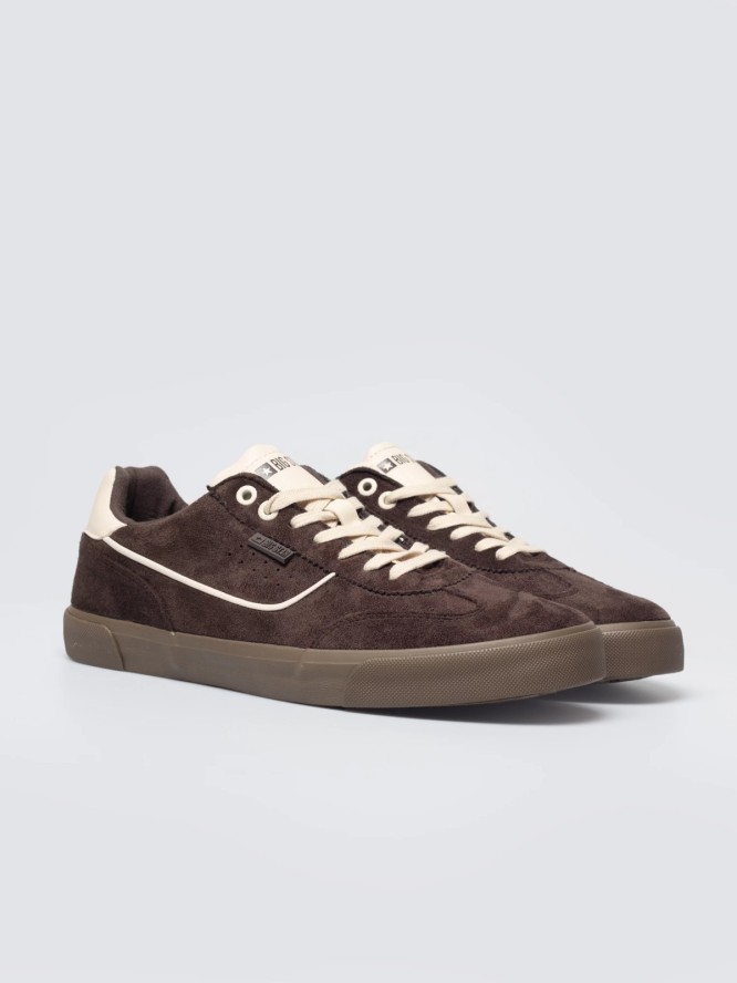 sneakersy męskie z jasnymi akcentami brązowe tt174092 803