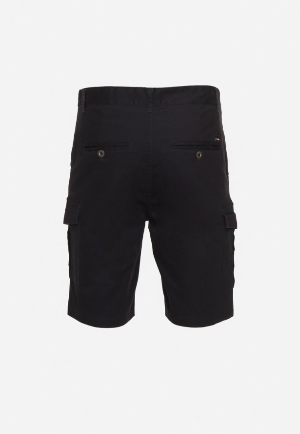 Granatowe Bawełniane Szorty Typu Bojówki z Kieszeniami Zapinanymi na Napy Tiasola