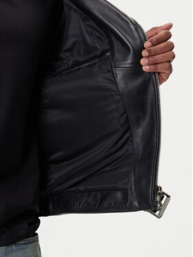 NEW ROCK Kurtka skórzana W-NRLMJ076-S1 Czarny Regular Fit