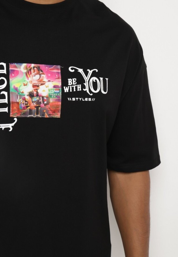 Czarna Koszulka z Bawełny Ozdobiona Naszywkami Ranessa