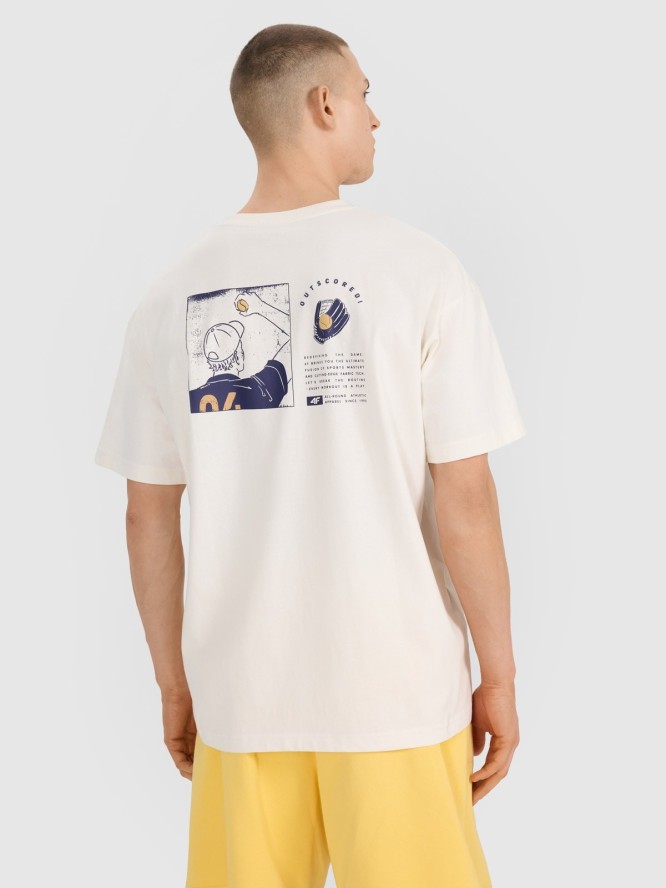 4F T-shirt oversize z nadrukiem męski - białe S