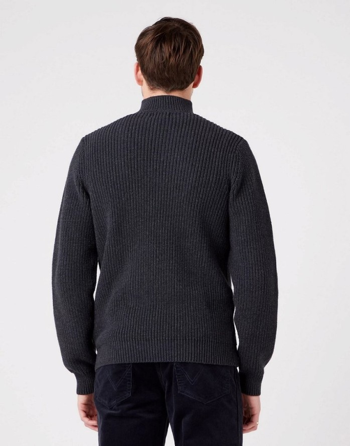 WRANGLER HALF ZIP KNIT MĘSKI SWETER KLASYCZNY ROZPINANY LOGO DARK GREY W8D0PJX06 112321333