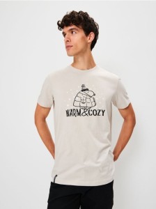 Bawełniana koszulka z nadrukiem Peanuts - kremowy