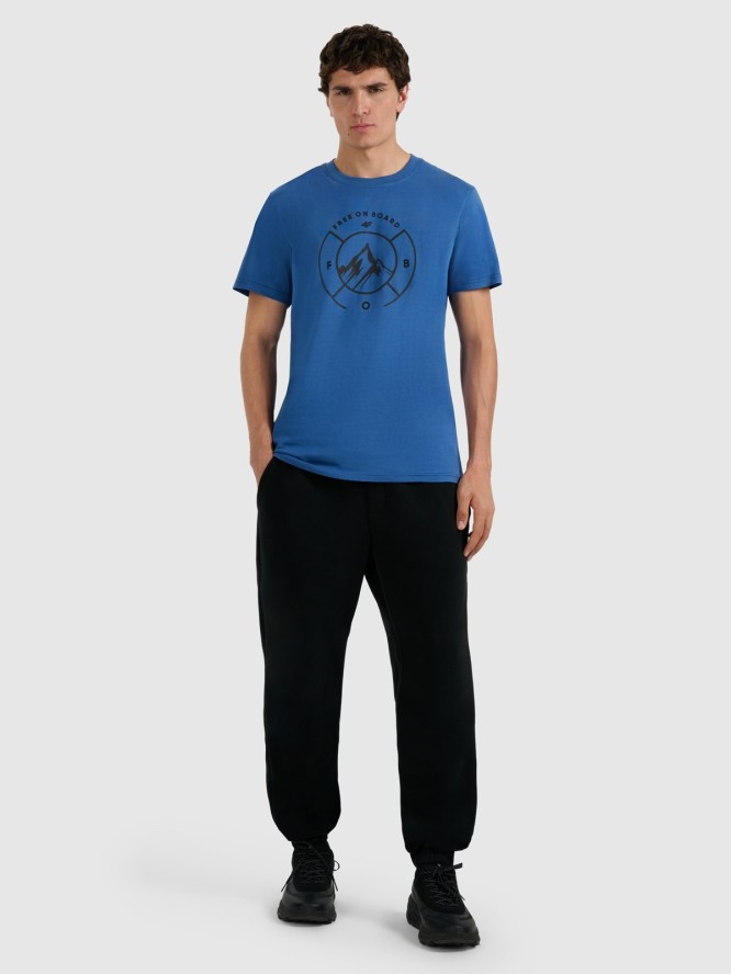 4F T-shirt regular z nadrukiem męski - niebieski L
