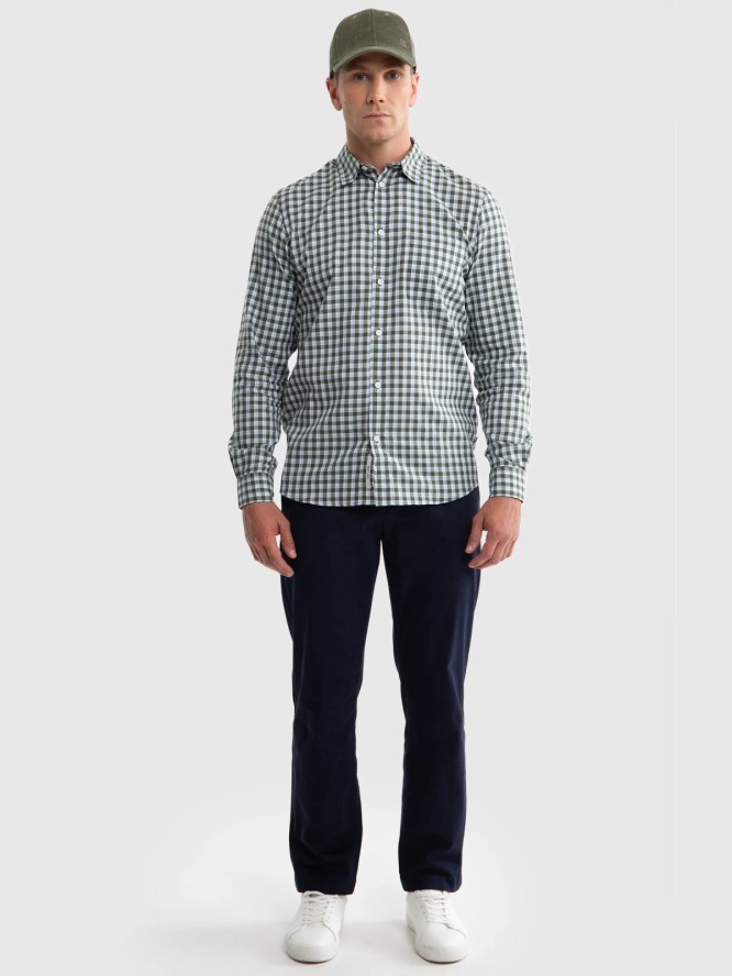 Koszula męska bawełniana w kratę zielono-białą Frankinis 303