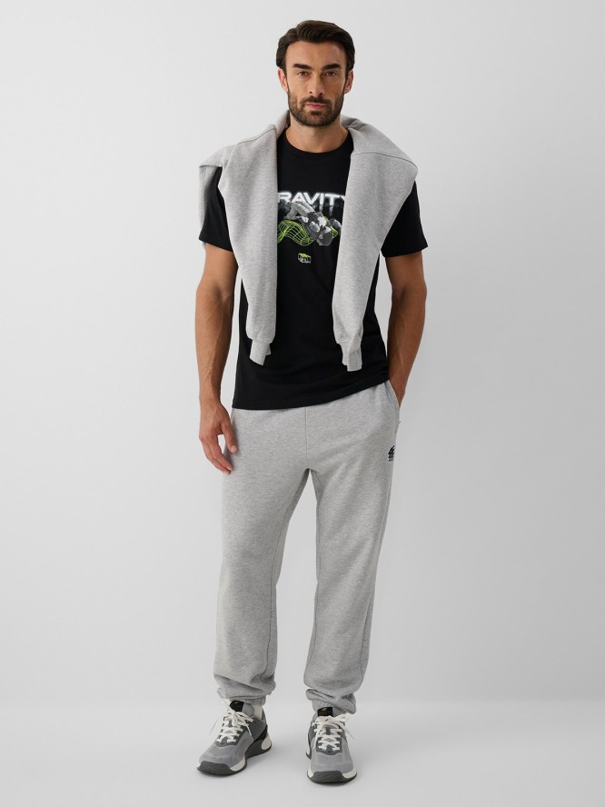 4F T-shirt regular z nadrukiem męski - czarny XXL