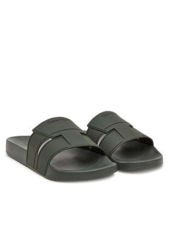 Calvin Klein Klapki Pool Slide Double T HM0HM01752 Khaki