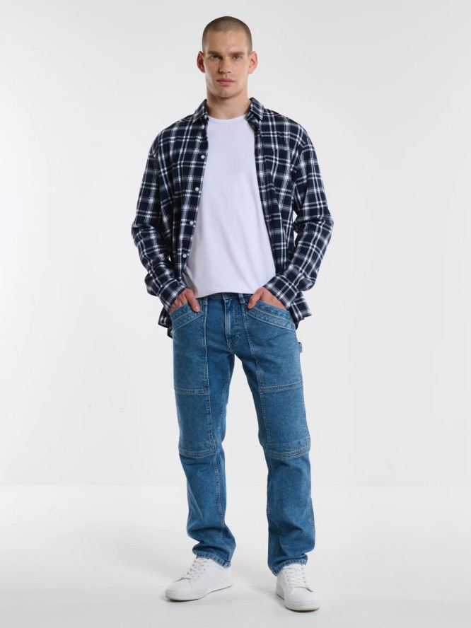 Jeansy męskie z naszytymi kieszeniami niebieskie Rikus 109