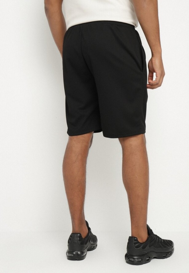 Czarne Szorty Bermudy ze Ściągaczem w Pasie i Kieszeniami Nilina