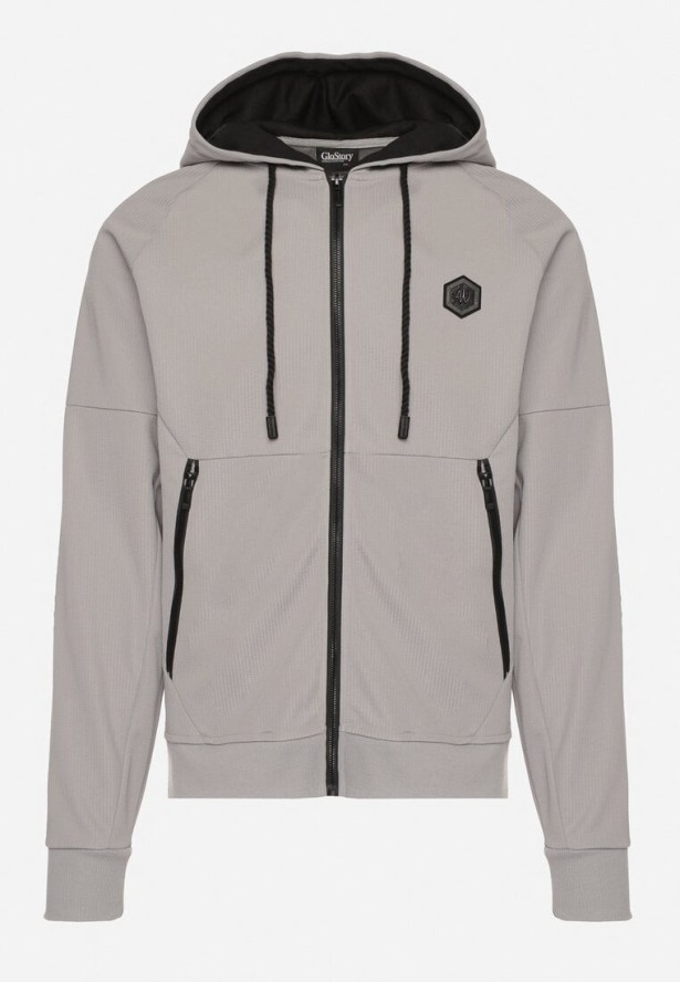 Szara Bluza z Kapturem z Ozdobną Aplikacją Napolene