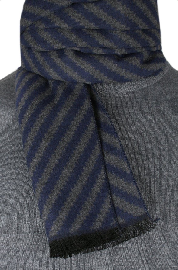 Męski Szalik z Wiskozy - Alties - Granatowe Prążki