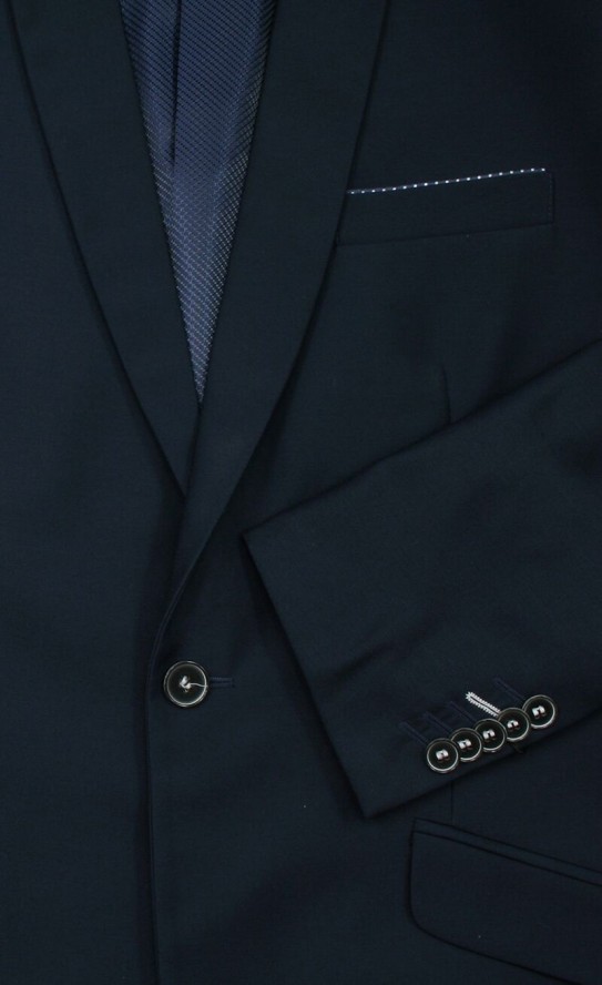 Garnitur Ślubny, Elegancki, Slimowany, Granatowy Zapinany na Jeden Guzik, Spodnie w Kant -CASINO