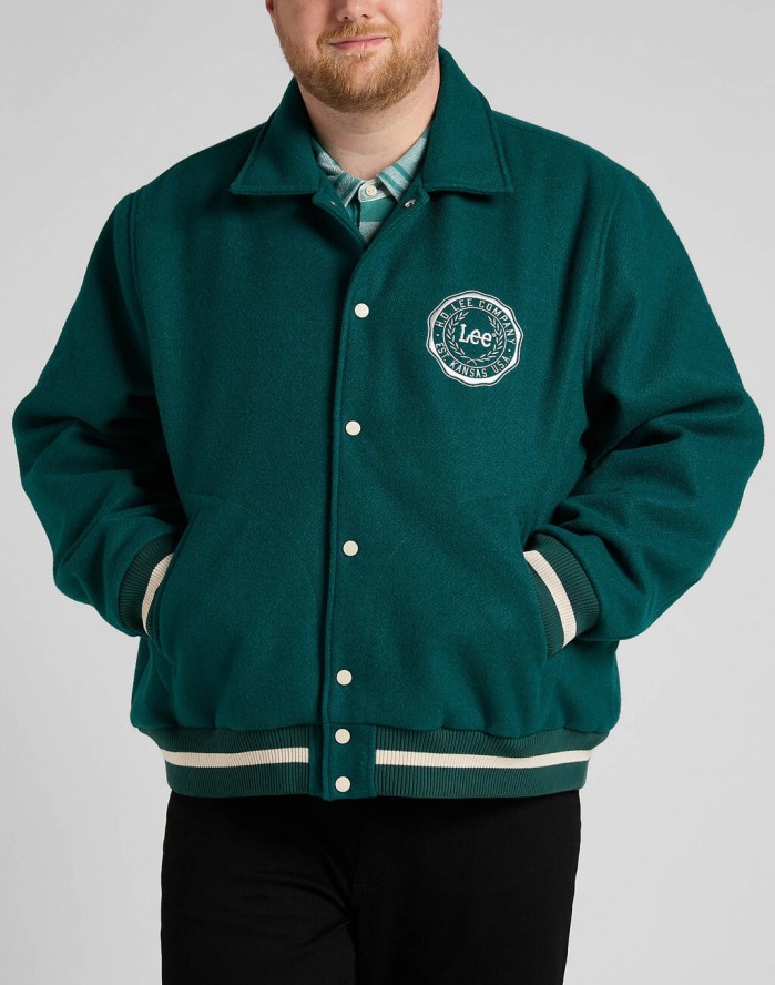 LEE VARSITY JACKET MĘSKA KURTKA PRZEJŚCIOWA LOGO NADRUK ESMERALDA L87TDB96 112321558
