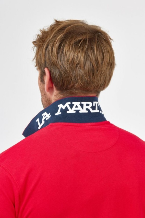 LA MARTINA Czerwona męska koszulka polo z wyszywanym logo, Rozmiar M