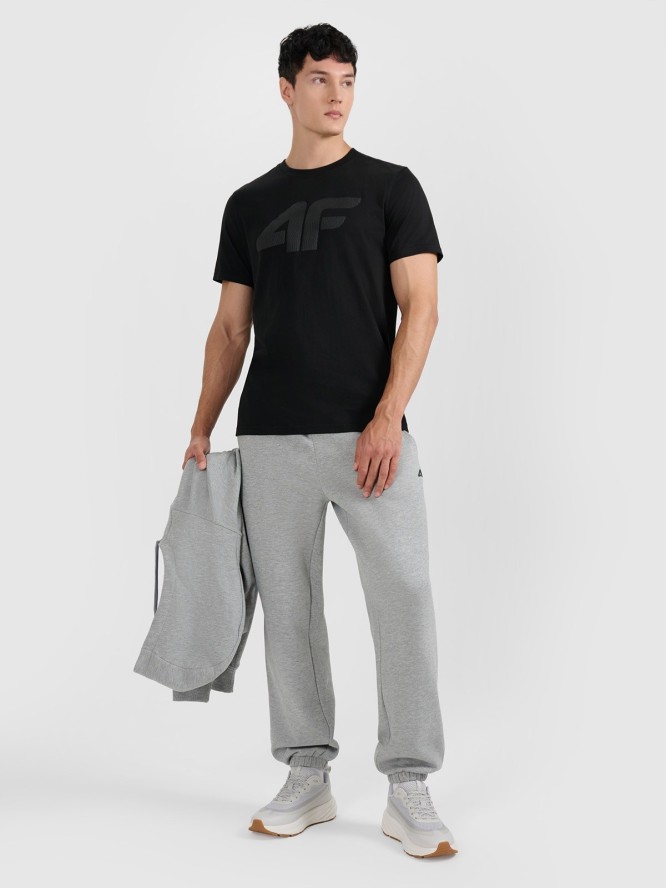 4F T-shirt regular z nadrukiem męski - czarny XXL