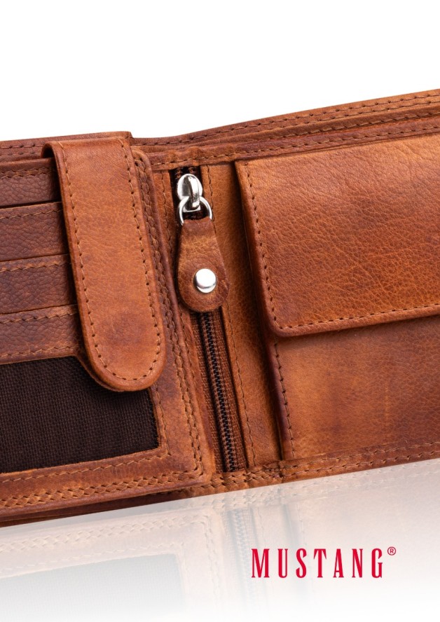 MUSTANG Denimo Wallet Side Opening SKÓRZANY PORTFEL POJEMNY NA KARTY PREMIUM