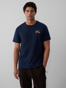 4F T-shirt regular z nadrukiem męski - granatowy L