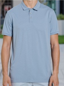 Bawełniana koszulka polo - błękitny