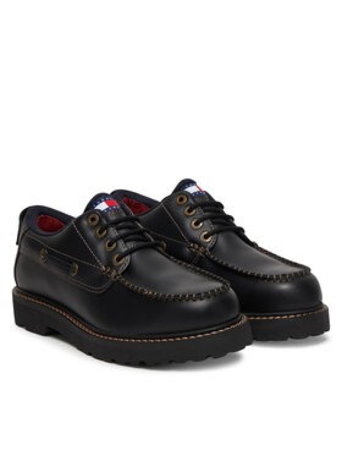 Tommy Jeans Półbuty Archive '01 Boat Shoe Leather EM0EM01651 Czarny