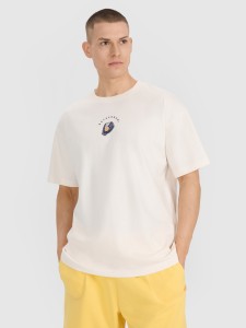 4F T-shirt oversize z nadrukiem męski - białe S