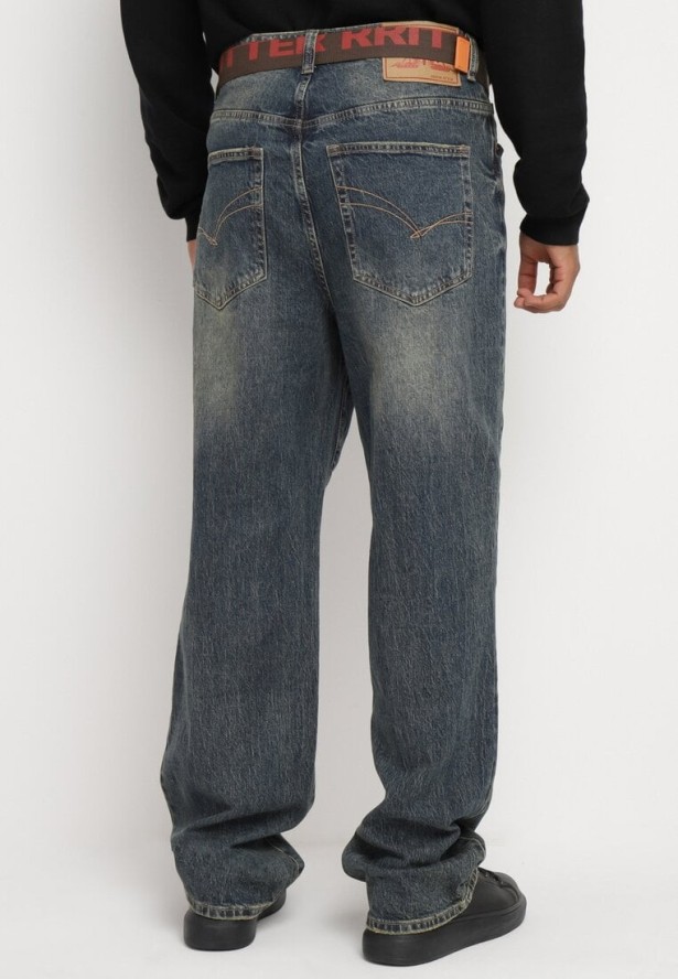Niebieskie Bawełniane Jeansy Szerokie z Paskiem Lerisama