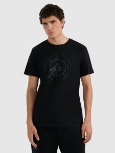 4F T-shirt regular z nadrukiem męski - czarny S