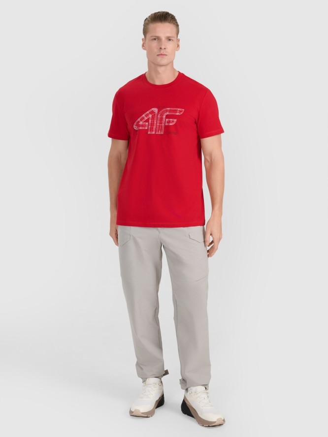 4F T-shirt regular z nadrukiem męski - czerwony XXL