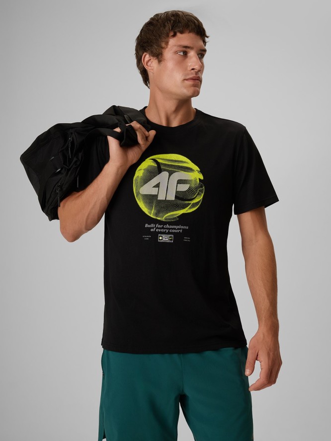 4F T-shirt regular z nadrukiem męski - czarny L