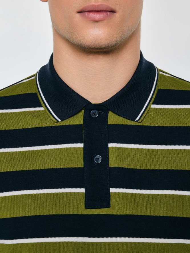 koszulka męska polo w paski granatowo-zielona seulis 301