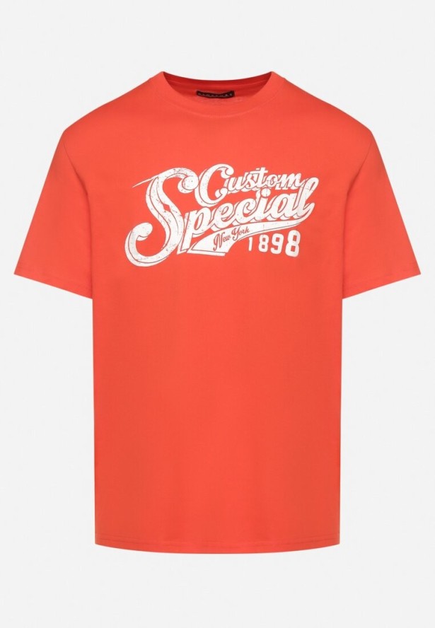 Pomarańczowa Bawełniana Koszulka z Nadrukiem z Napisem Mepize