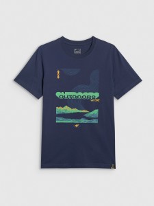 4F T-shirt regular z nadrukiem męski - granatowy M