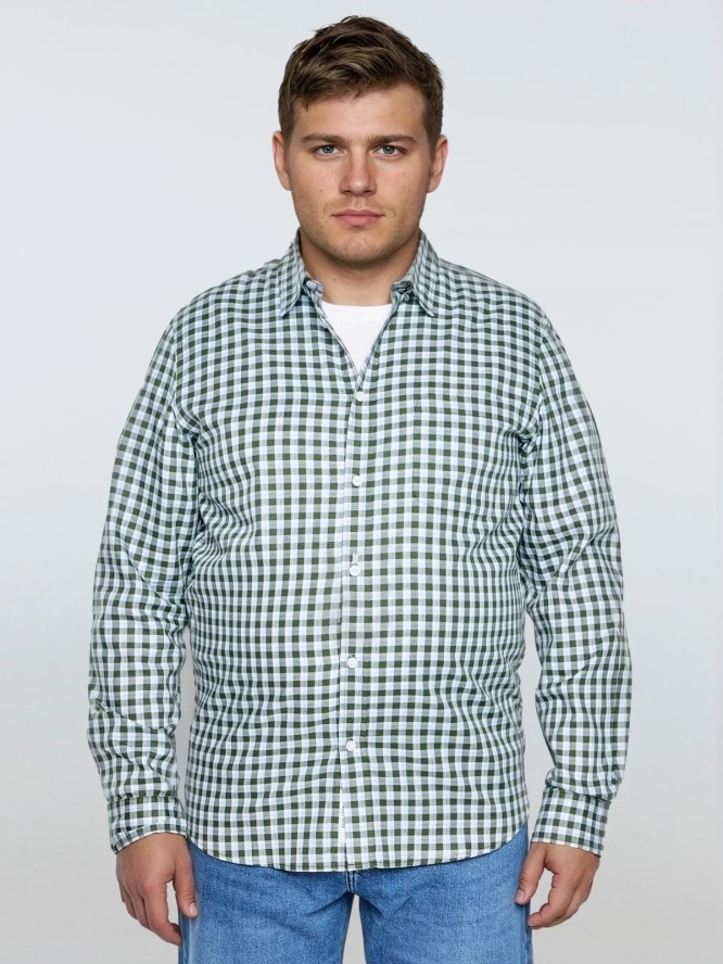 Koszula męska bawełniana w kratę zielono-białą Frankinis 303