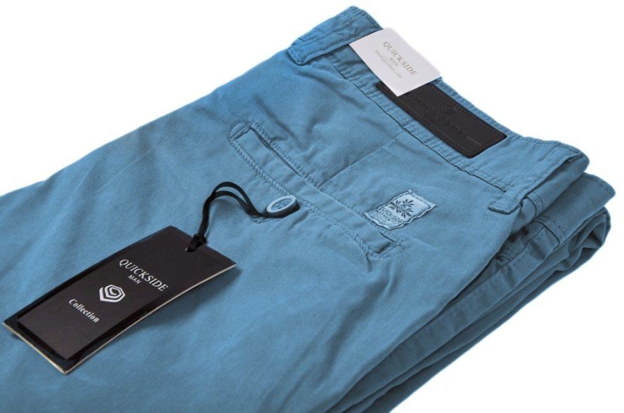 Spodnie Chinosy Niebieskie z Elastanem, Casualowe, Zwężana Nogawka, Męskie -QUICKSIDE