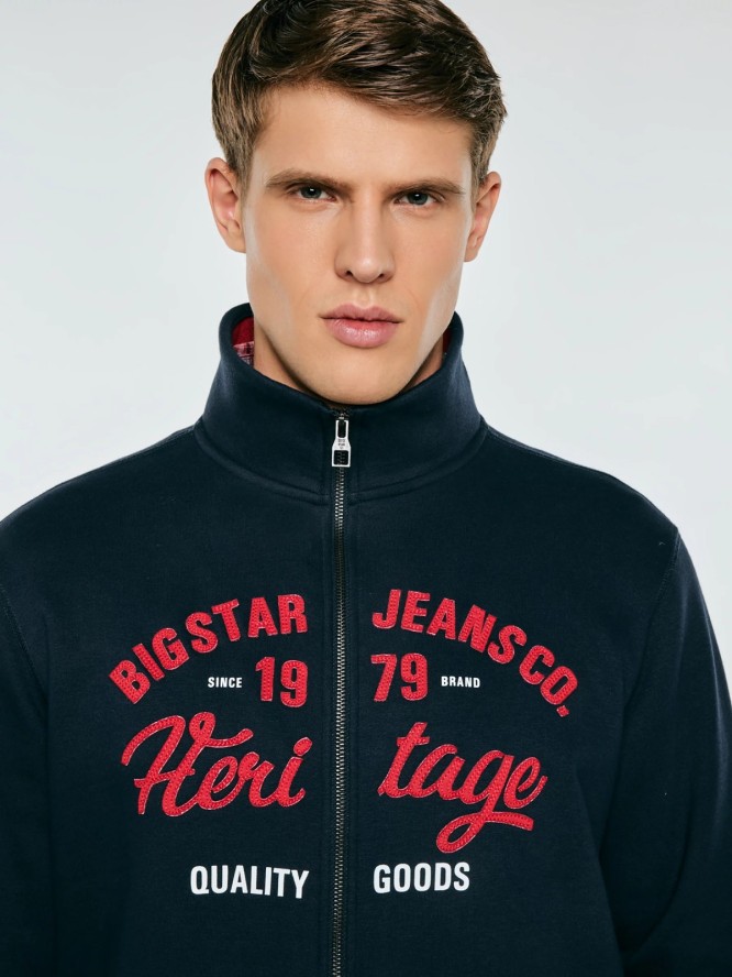 Bluza męska rozpinana z dużą aplikacją granatowa Shon 403