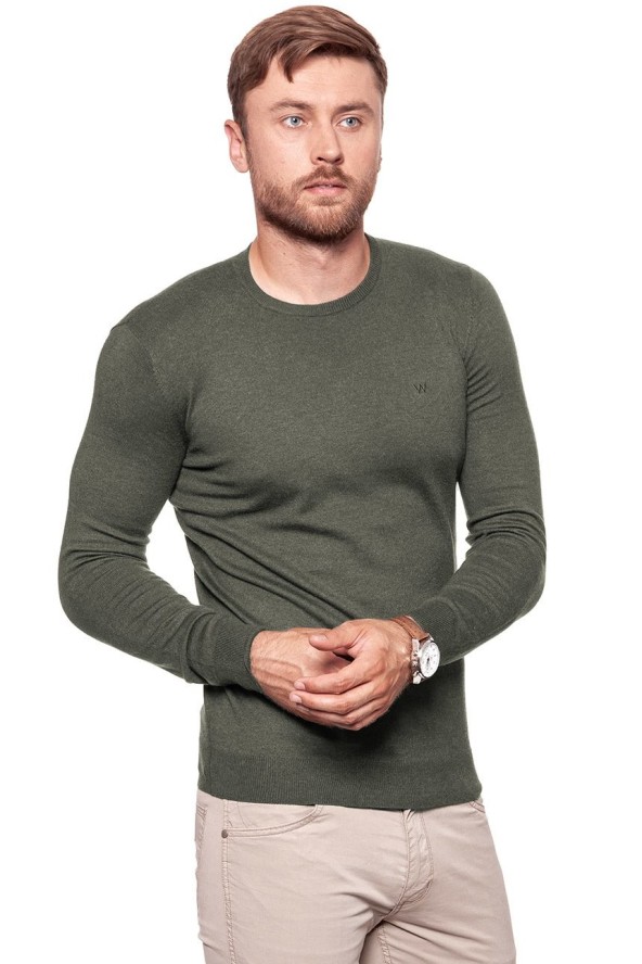 MĘSKI SWETER WRANGLER CREW KNIT DUSTY OLIVE W85672P45 112132246