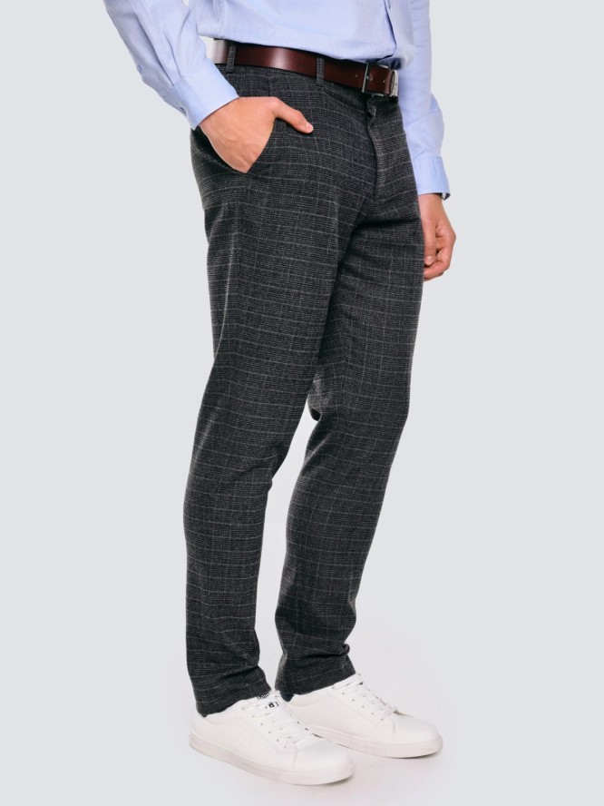 Spodnie męskie z kantem w kratę szare Jordini 903